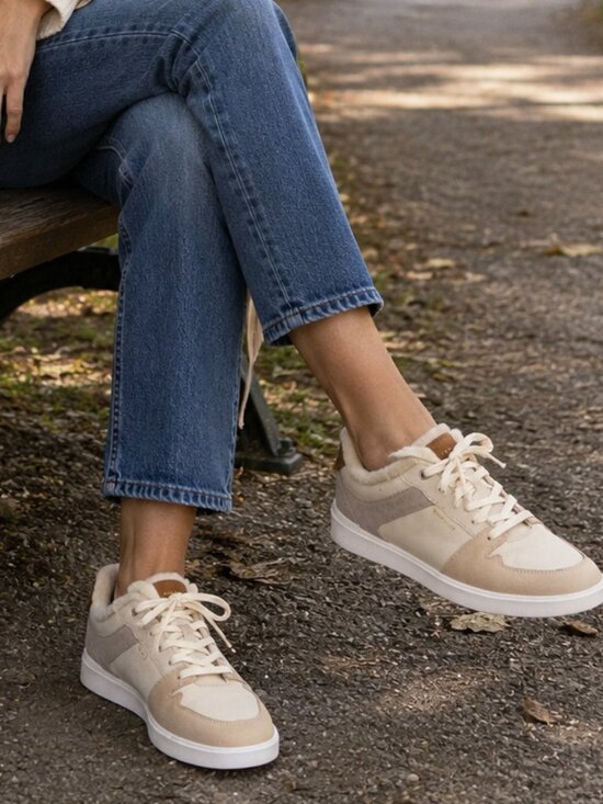 Cole Haan Shoes - Cole Haan Grand Crosscourt Faux Fur Lined Tan Beige Suede Sneakers Size 9